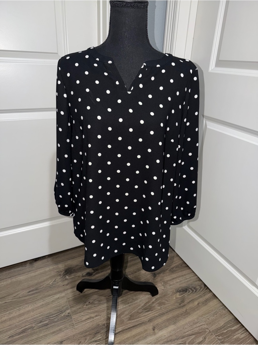 Talbots Black and White Polka Dot Blouse size Petite Long